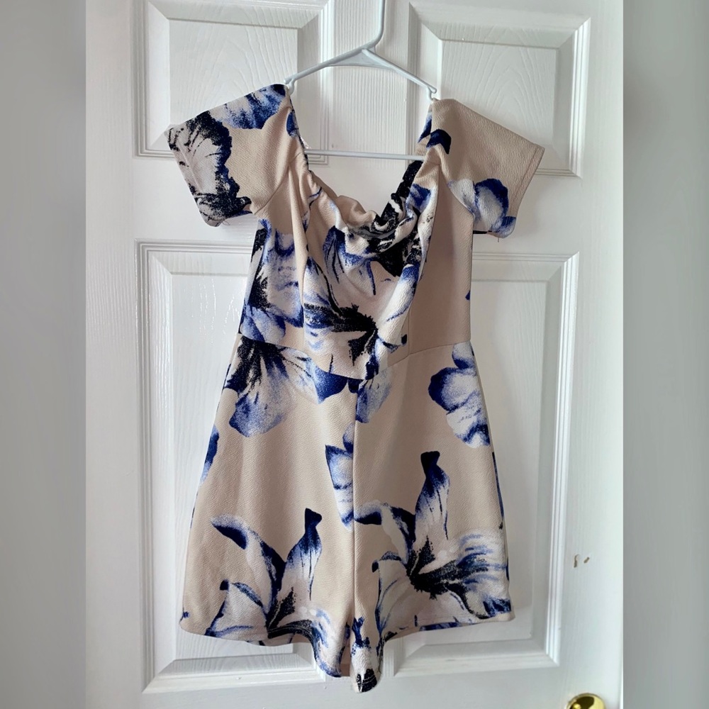 Nude with Blue off the shoulder Romper